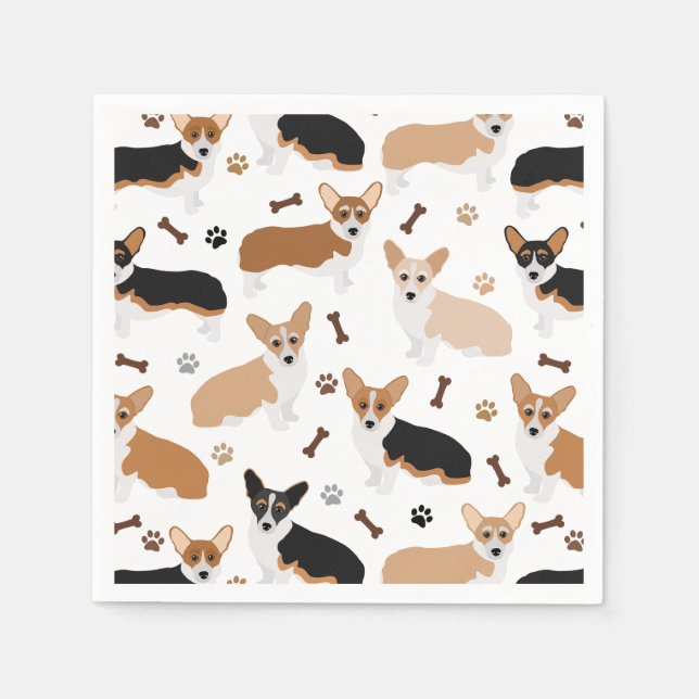 Corgi Dog Paws and Bones Napkins (Front)
