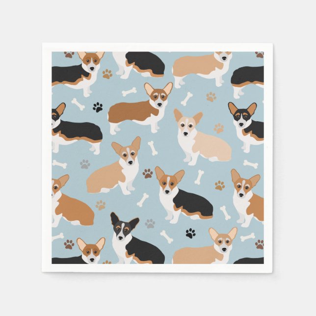 Corgi Dog Paws and Bones Napkins (Front)