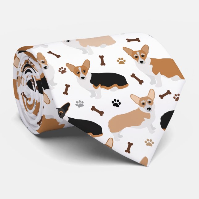 Corgi Dog Paws and Bones Neck Tie (Rolled)