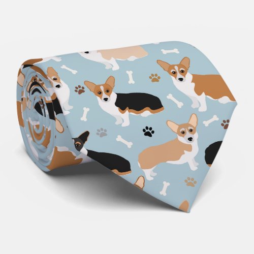 Corgi Dog Paws and Bones Neck Tie