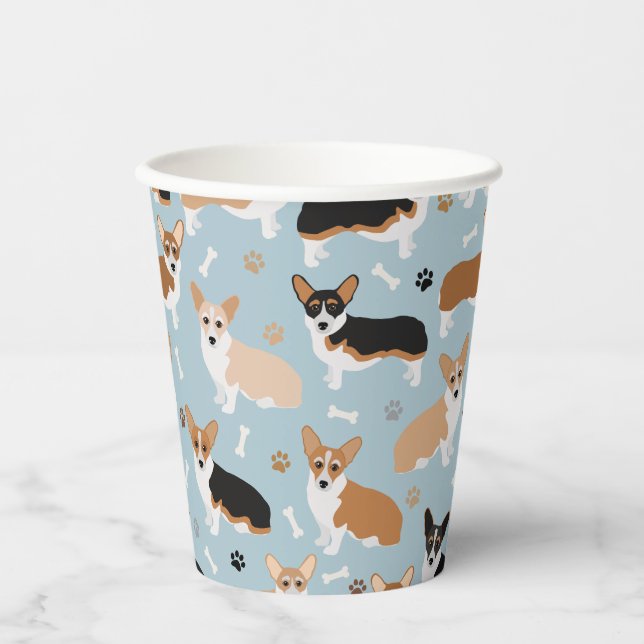 Corgi Dog Paws and Bones Paper Cups (Front)