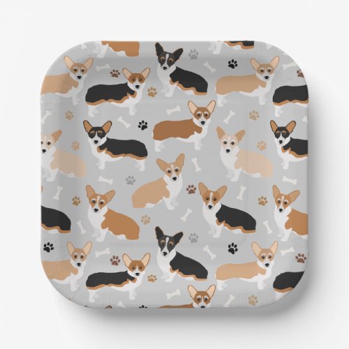 Corgi Dog Paws and Bones Paper Plates