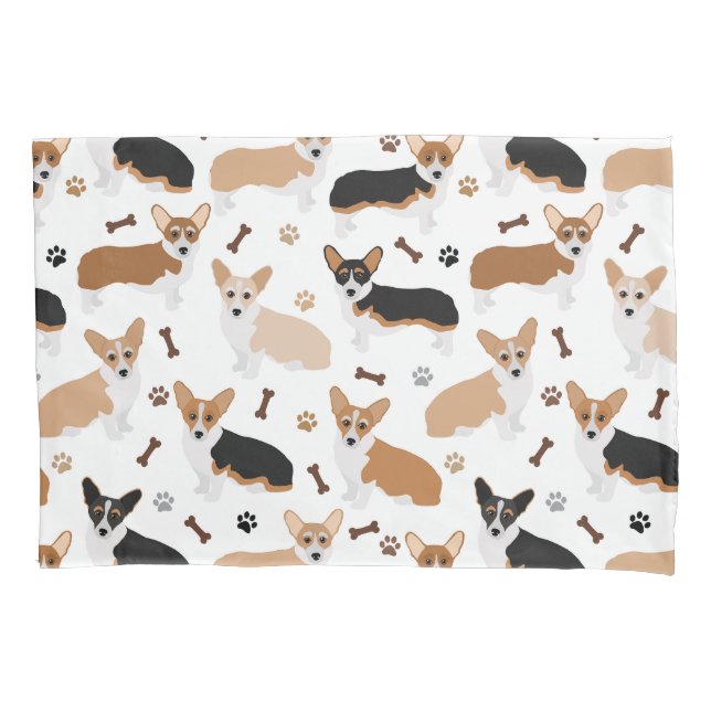 Corgi Dog Paws and Bones Pillow Case (Front)