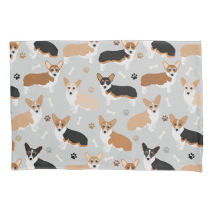 Corgi Dog Paws and Bones Pillow Case