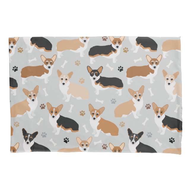Corgi Dog Paws and Bones Pillow Case (Front)
