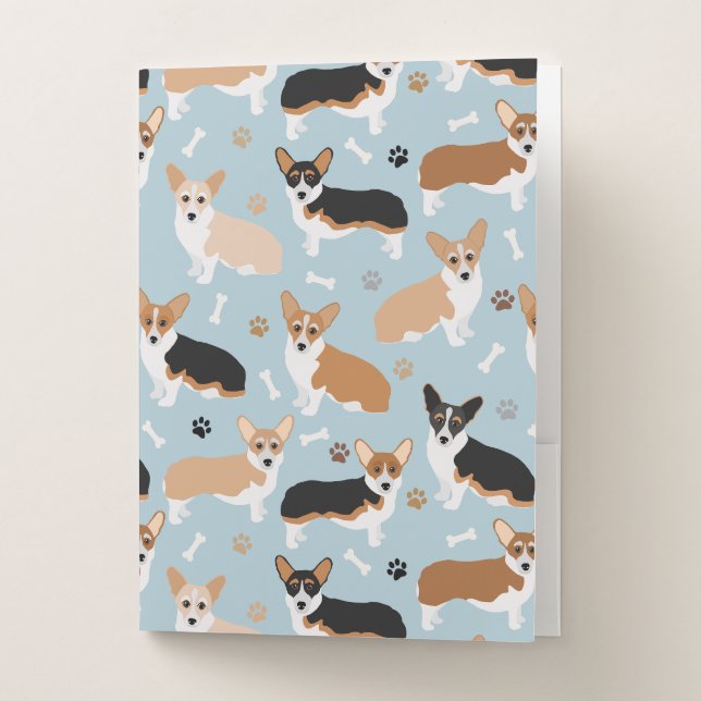 Corgi Dog Paws and Bones Pocket Folder (Front)