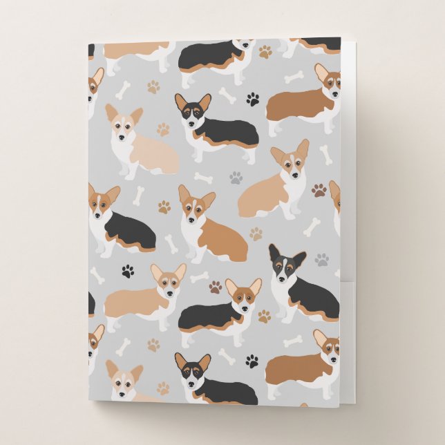Corgi Dog Paws and Bones Pocket Folder (Front)