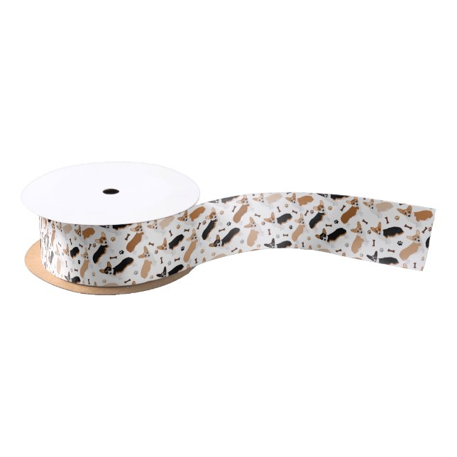 Corgi Dog Paws and Bones Satin Ribbon (Spool)