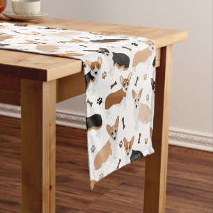 Corgi Dog Paws and Bones Short Table Runner