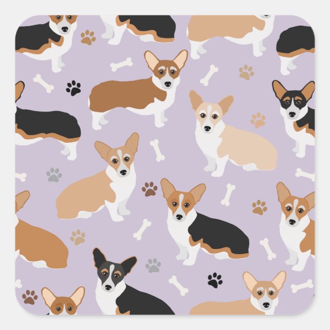 Corgi Dog Paws and Bones Square Sticker (Front)