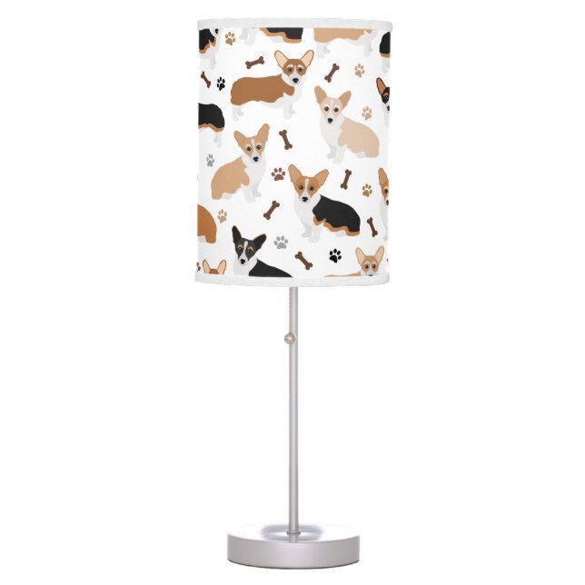 Corgi Dog Paws and Bones Table Lamp (Front)