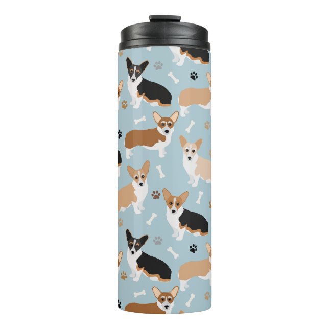 Corgi Dog Paws and Bones Thermal Tumbler (Front)