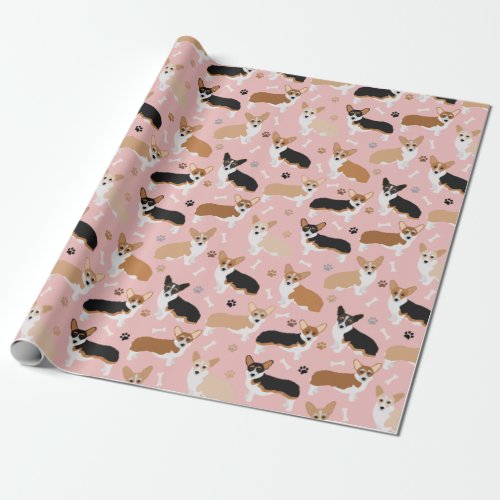 Corgi Dog Paws and Bones Wrapping Paper