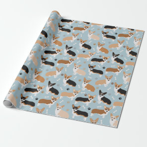 Corgi Dog Paws and Bones Wrapping Paper