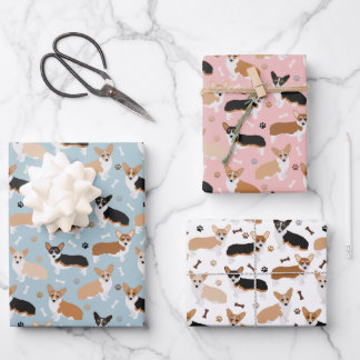 Corgi Dog Paws and Bones Wrapping Paper Sheets