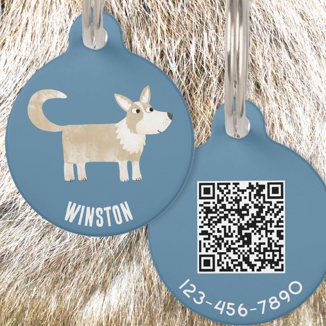Corgi Dog Personalized QR Code Pet ID Tag (Cute Corgi dog personalized QR code pet tag)