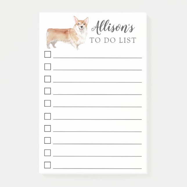 Corgi Dog Personalized To Do List Post-it Notes (Front)