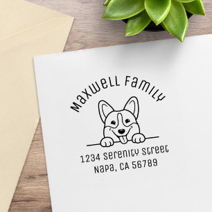 Corgi Dog Pet Arch Family Address Rubber Stamp