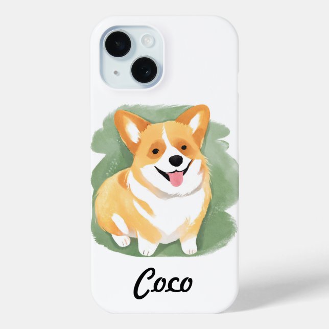 Corgi Dog | Pet Custom Name Cute Watercolor Case-Mate iPhone Case (Back)