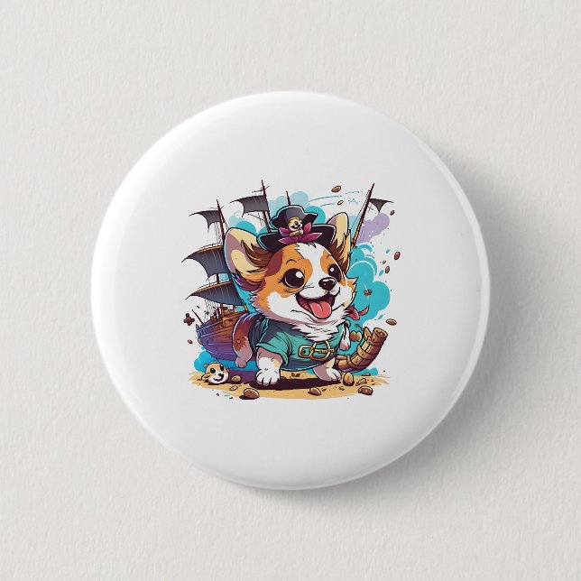 Corgi Dog Pirate Button (Front)