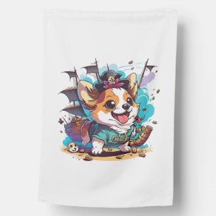 Corgi Dog Pirate House Flag