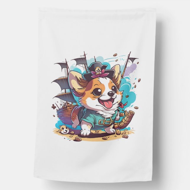 Corgi Dog Pirate House Flag (Front)