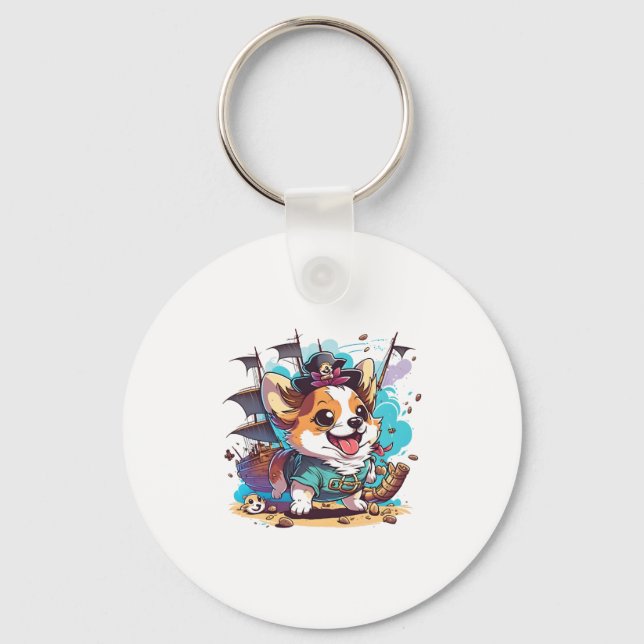 Corgi Dog Pirate Keychain (Front)