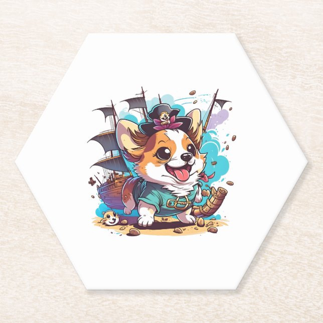 Corgi Dog Pirate Paper Coaster (Front)
