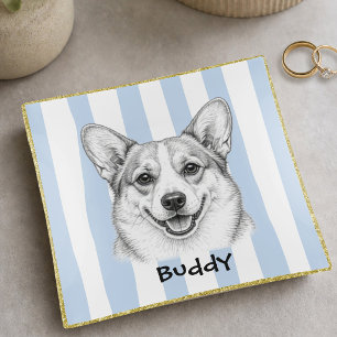 Corgi Dog Portrait Pet Name Trinket Tray