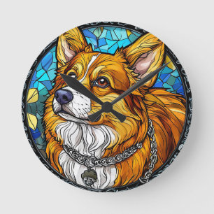 Corgi Dog Portrait Puppy Wall Decor Round Clock
