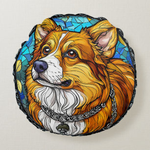 Corgi Dog Portrait Round Pillow