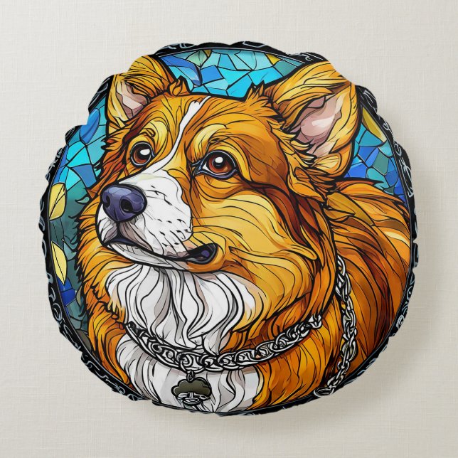 Corgi Dog Portrait Round Pillow (Front)
