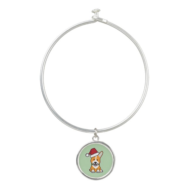 Corgi dog puppy Pembroke Welsh Christmas Santa hat Bangle Bracelet (Front)