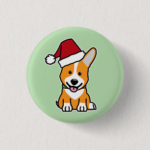 Corgi dog puppy Pembroke Welsh Christmas Santa hat Button