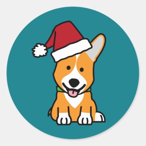 Corgi dog puppy Pembroke Welsh Christmas Santa hat Classic Round Sticker