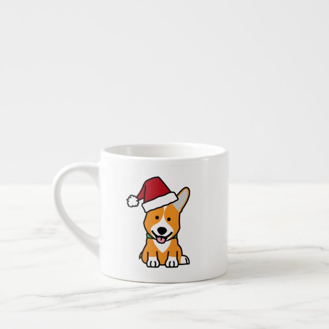 Corgi dog puppy Pembroke Welsh Christmas Santa hat Espresso Cup (Left)