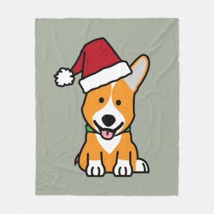 Corgi dog puppy Pembroke Welsh Christmas Santa hat Fleece Blanket