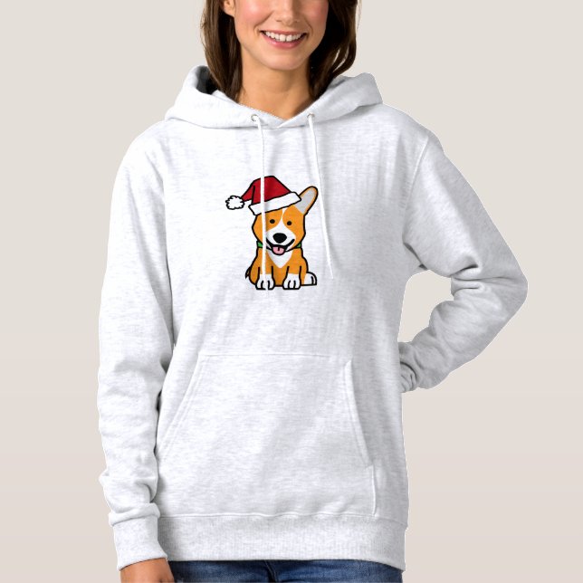 Corgi dog puppy Pembroke Welsh Christmas Santa hat Hoodie (Front)