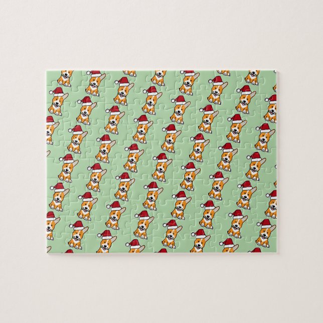 Corgi dog puppy Pembroke Welsh Christmas Santa hat Jigsaw Puzzle (Horizontal)