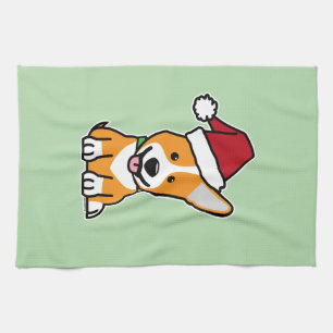 Corgi dog puppy Pembroke Welsh Christmas Santa hat Kitchen Towel