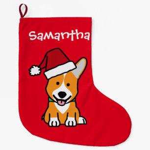 Corgi dog puppy Pembroke Welsh Christmas Santa hat Large Christmas Stocking