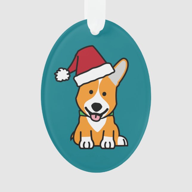 Corgi dog puppy Pembroke Welsh Christmas Santa hat Ornament (Front)