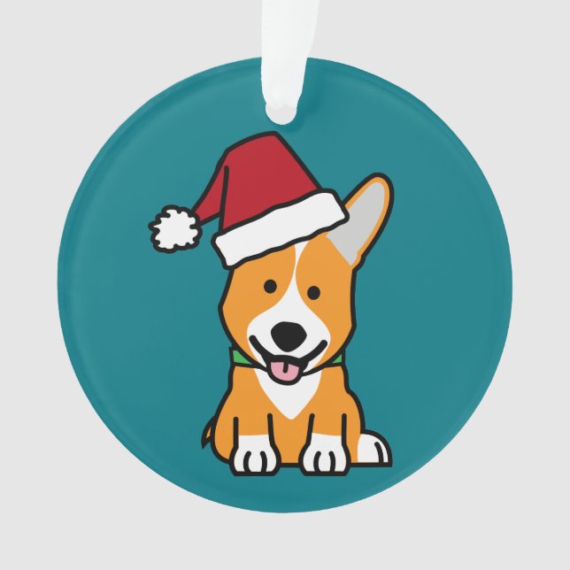 Corgi dog puppy Pembroke Welsh Christmas Santa hat Ornament (Front)
