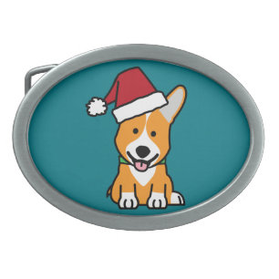 Corgi dog puppy Pembroke Welsh Christmas Santa hat Oval Belt Buckle