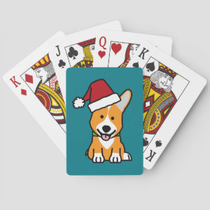 Corgi dog puppy Pembroke Welsh Christmas Santa hat Poker Cards