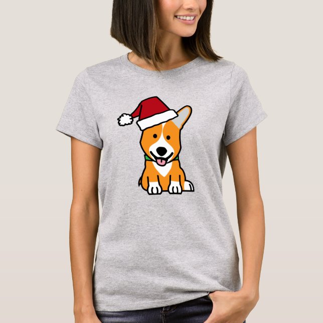 Corgi dog puppy Pembroke Welsh Christmas Santa hat T-Shirt (Front)