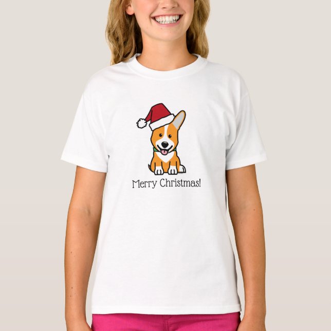 Corgi dog puppy Pembroke Welsh Christmas Santa hat T-Shirt (Front)