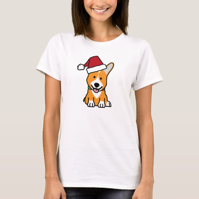 Corgi dog puppy Pembroke Welsh Christmas Santa hat T-Shirt (Front)