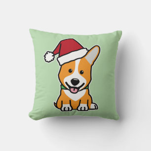 Corgi dog puppy Pembroke Welsh Christmas Santa hat Throw Pillow