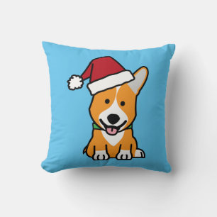 Corgi dog puppy Pembroke Welsh Christmas Santa hat Throw Pillow